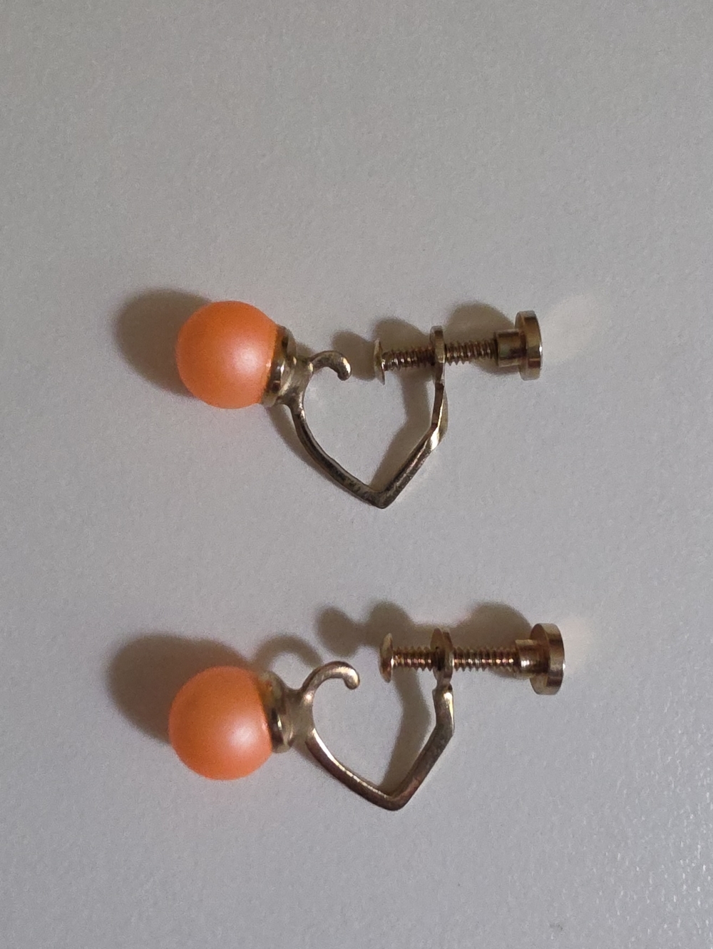 Vintage Orange Heart Shaped Screw Post Earrings Clip Ons
